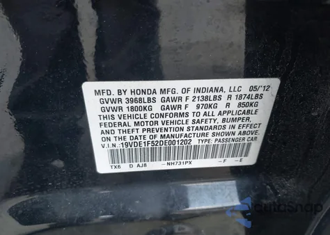 2013 Acura Ilx 2.0L z USA, uszkodzony, nr VIN 19VDE1F52DE001202